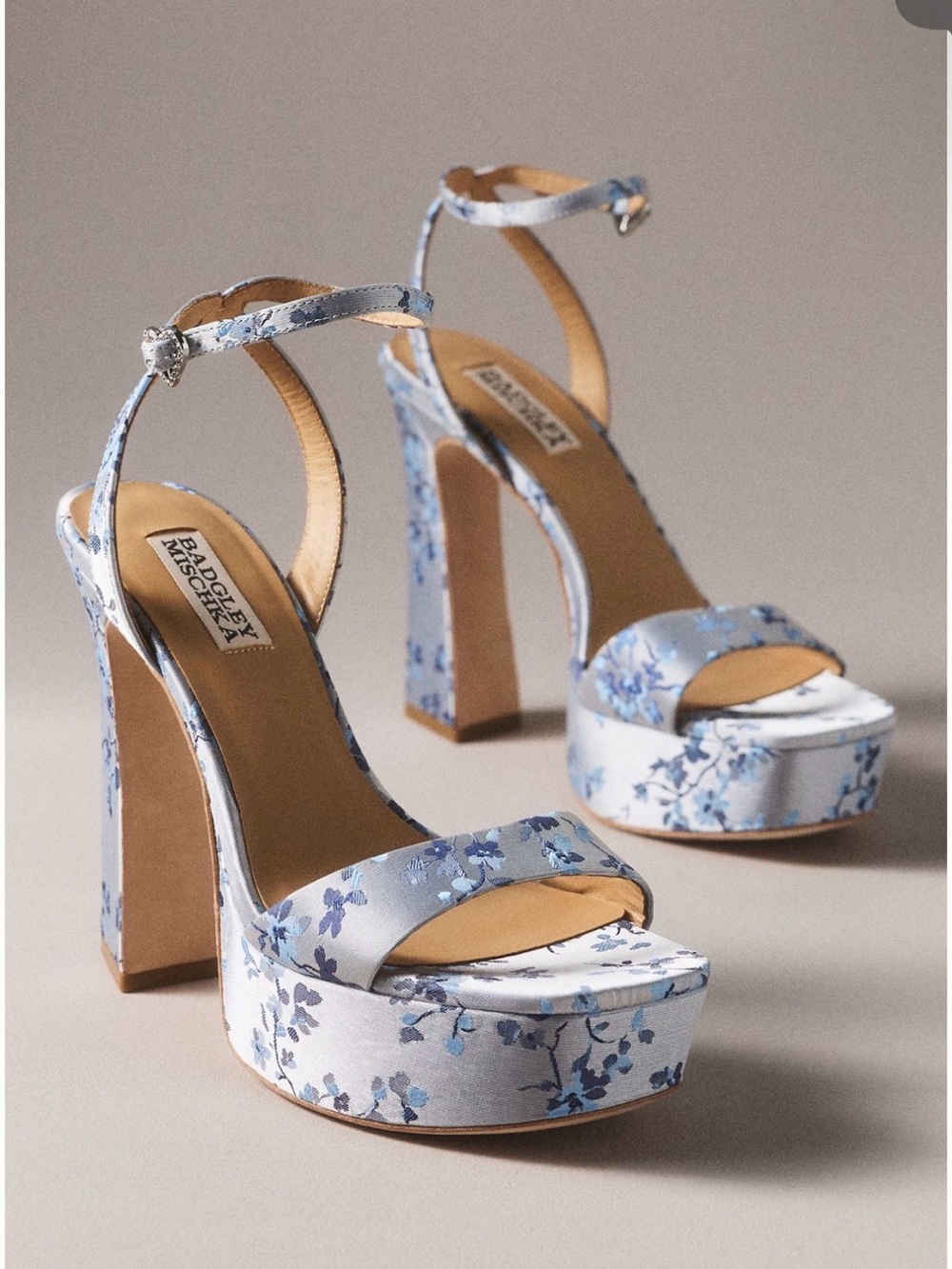 Badgley Mischka Blue Floral Platform Sandals